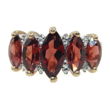 Load image into Gallery viewer, Red Garnet Row Ring in 10k Yellow Gold with Diamonds
