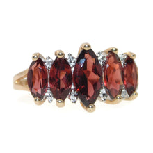 Load image into Gallery viewer, Red Garnet Row Ring in Yellow Gold with Diamonds

