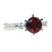 Load image into Gallery viewer, Round Red Garnet Ring with Diamonds in White Gold
