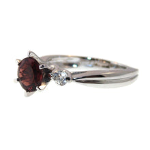 Load image into Gallery viewer, Round Red Garnet Ring with Diamonds in 14k White Gold
