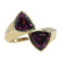 Load image into Gallery viewer, Wrap Trillion Cut Rhodolite Garnet Ring in 14k Yellow Gold
