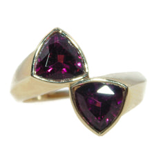 Load image into Gallery viewer, Wrap Trillion Cut Rhodolite Garnet Ring in 14k Yellow Gold
