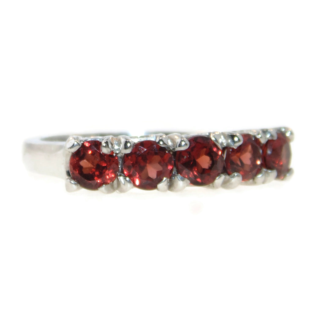 Red Garnet Row Ring in 10k Yellow Gold with Diamonds