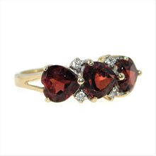 Load image into Gallery viewer, Vintage Natural Heart Garnet Diamond Ring in 14k Yellow Gold
