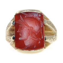 Load image into Gallery viewer, Men&#39;s Estate Carved Cameo Warrior Carnelian Ring in 14k Yellow Gold
