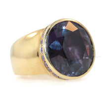 Load image into Gallery viewer, Estate 14k Yellow Gold Men&#39;s Synthetic Amethyst Bezel Set Ring with Genuine Accent Amethyst
