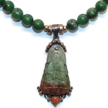 Load image into Gallery viewer, Estate Jade Carved Buddha Pendant and Beaded Necklace in Sterling Silver
