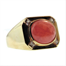 Load image into Gallery viewer, Estate Peach Carnelian and Diamonds Men's Ring in 14k Yellow Gold
