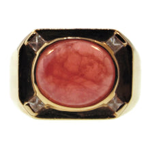 Load image into Gallery viewer, Estate Peach Carnelian and Diamonds Men's Ring in 14k Yellow Gold
