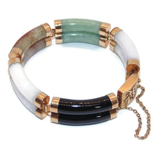 Load image into Gallery viewer, Estate Statement Green Lavender White Red Black Jade Double Bracelet in 14k Yellow Gold
