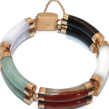 Load image into Gallery viewer, Estate Statement Green Lavender White Red Black Jade Double Bracelet in 14k Yellow Gold
