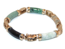 Load image into Gallery viewer, Estate Multicolor Jade Bracelet with Green, White, and Red Jade in 14K Yellow Gold
