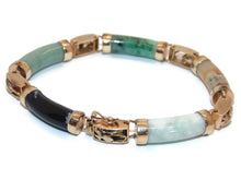 Load image into Gallery viewer, Estate Multicolor Jade Bracelet with Green, White, and Red Jade in 14K Yellow Gold
