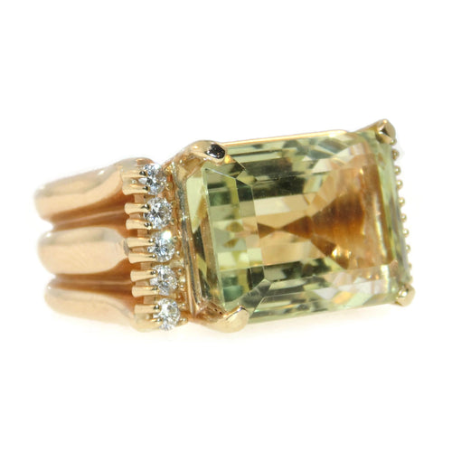 14k Yellow Gold Lemon Quartz and Diamond Statement Ring