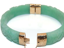 Load image into Gallery viewer, Estate Jade Carved Dragon Scales Statement Panel Bracelet in 14k Yellow Gold
