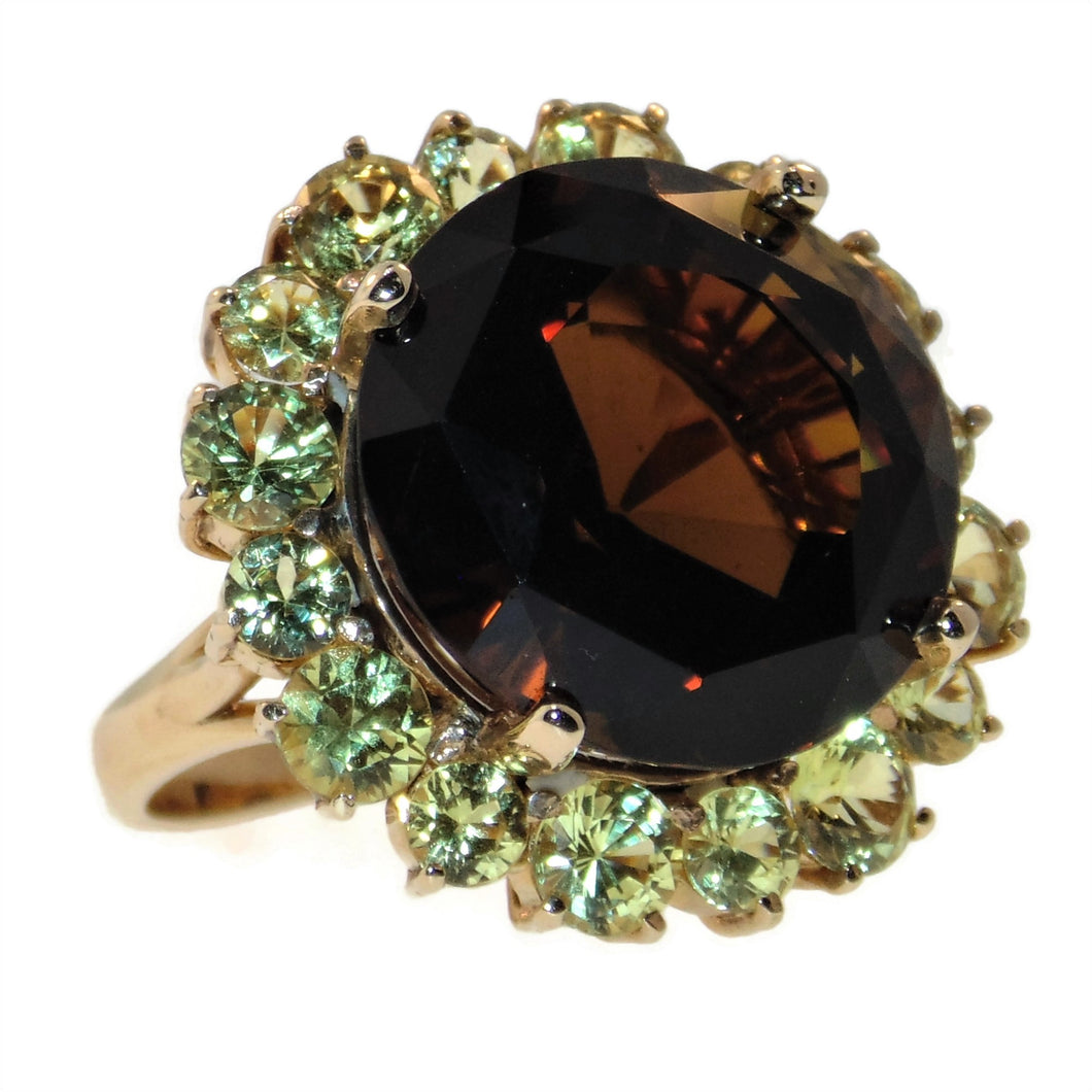 Statement 14k Yellow Gold Smokey Topaz Ring with Citrine Halo