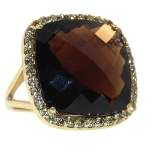 14k Yellow Gold Smokey Quartz Ring with Diamond