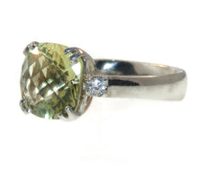 Load image into Gallery viewer, Cushion Cut Lemon Quartz Ring in 14k White Gold with a Square Shank
