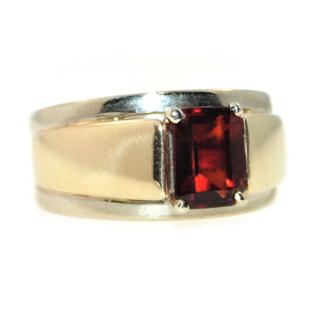Vintage Natural Garnet Statement Two Tone Ring in 14k Yellow and White Gold