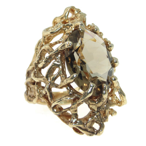 Nature Inspired Tree Branch Citrine Quartz 14k Yellow Gold Estate Statement Ring