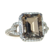 Load image into Gallery viewer, 14k White Gold Smokey Topaz and Diamond Halo Ring
