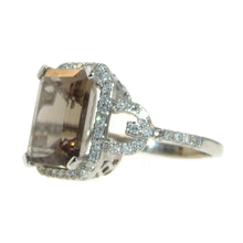 Load image into Gallery viewer, 14k White Gold Smokey Topaz and Diamond Halo Ring
