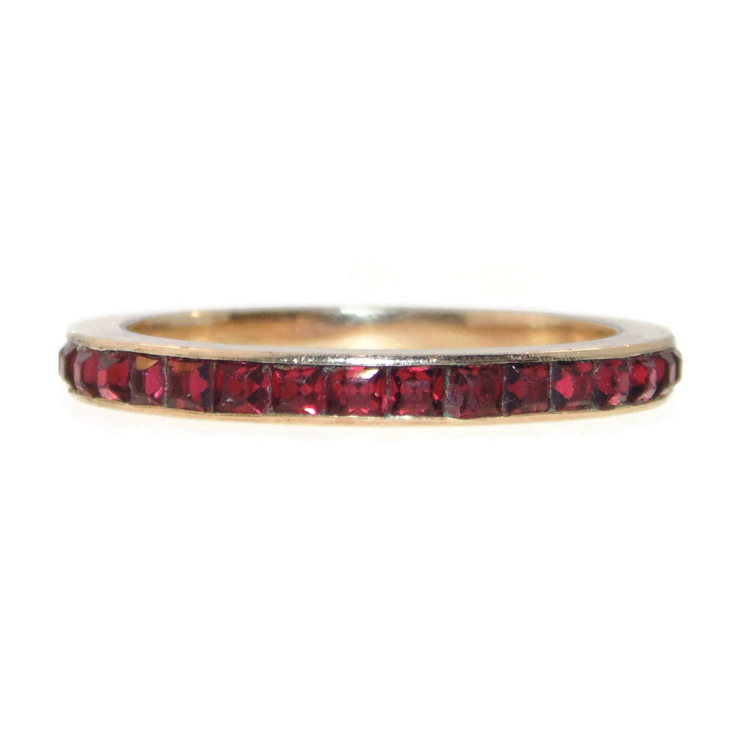 Vintage Natural Garnet Eternity Band Ring in Gold Platted 12k Yellow Gold