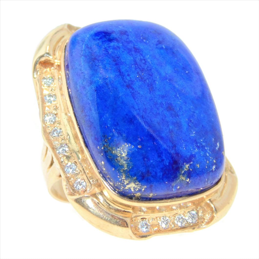 Vintage Lapis Lazuli Diamond Ring in 14k Yellow Gold