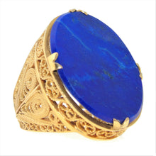 Load image into Gallery viewer, Lapis Lazuli Ornate Filigree Statement Ring in 18k Yellow Gold
