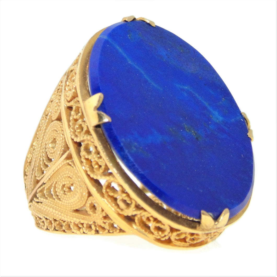 Lapis Lazuli Ornate Filigree Statement Ring in 18k Yellow Gold
