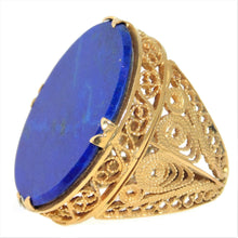 Load image into Gallery viewer, Vintage Lapis Lazuli Ornate Filigree Statement Ring in 18k Yellow Gold
