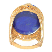 Load image into Gallery viewer, Vintage Lapis Lazuli Ornate Filigree Statement Ring in 18k Yellow Gold
