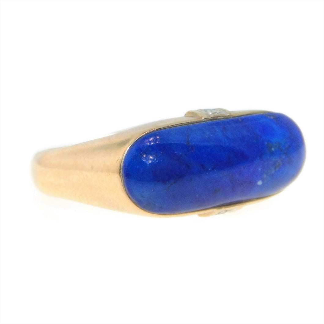 Lapis Lazuli Diamond Cabochon Round Cut Ring in 14k Yellow Gold