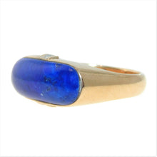 Load image into Gallery viewer, Vintage Lapis Lazuli Diamond Cabochon Round Cut Ring in 14k Yellow Gold
