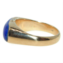 Load image into Gallery viewer, Vintage Lapis Lazuli Diamond Cabochon Round Cut Ring in 14k Yellow Gold
