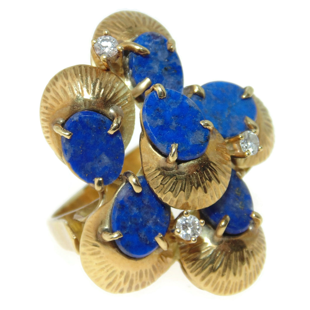 Vintage Lapis Lazuli Diamond in 14k Yellow Gold