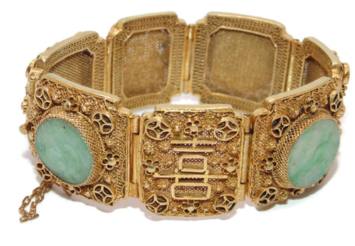 Wide Panel Bracelet with Chinese Proverbs in Gold Plated