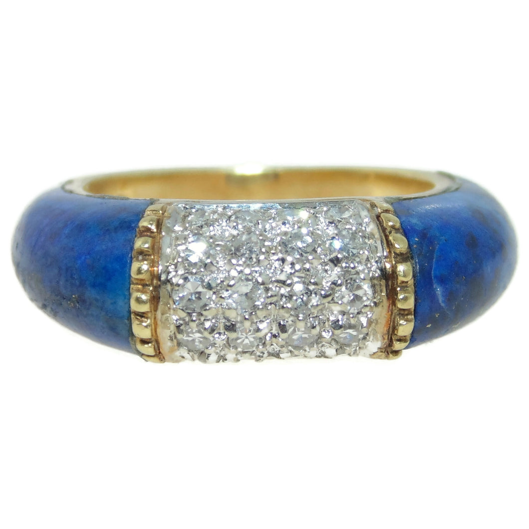 Estate Lapis Lazuli Diamond Ring in 14k Yellow Gold