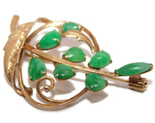 Load image into Gallery viewer, Vintage Floral Green Jade Brooch in 14k Yellow Gold
