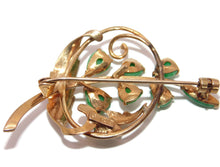 Load image into Gallery viewer, Vintage Floral Green Jade Brooch in 14k Yellow Gold
