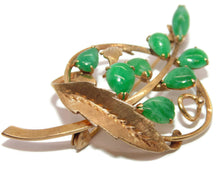 Load image into Gallery viewer, Vintage Floral Green Jade Brooch in 14k Yellow Gold
