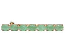 Load image into Gallery viewer, Estate Green Jade Bar Brooch in 14k Yellow Gold

