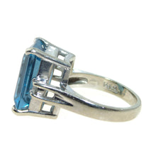 Load image into Gallery viewer, Estate Blue Emerald Cut Topaz Statement Ring in 14k White Gold and Diamonds
