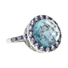 Load image into Gallery viewer, Estate Blue Topaz Bombe Statement Ring in 14K White Gold with Pink Sapphires
