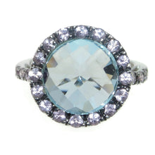 Load image into Gallery viewer, Estate Blue Topaz Bombe Statement Ring in 14K White Gold with Pink Sapphires
