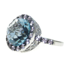 Load image into Gallery viewer, Estate Blue Topaz Bombe Statement Ring in 14K White Gold with Pink Sapphires
