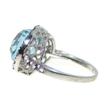 Load image into Gallery viewer, Estate Blue Topaz Bombe Statement Ring in 14K White Gold with Pink Sapphires
