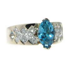 Load image into Gallery viewer, Blue Marquise Cut Topaz Ring in 14k White and Yellow Gold and Diamonds
