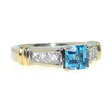 Load image into Gallery viewer, Estate Blue Princess Cut Topaz Diamond Ring in 14k White and Yellow Gold
