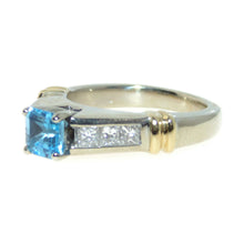 Load image into Gallery viewer, Estate Blue Princess Cut Topaz Diamond Ring in 14k White and Yellow Gold
